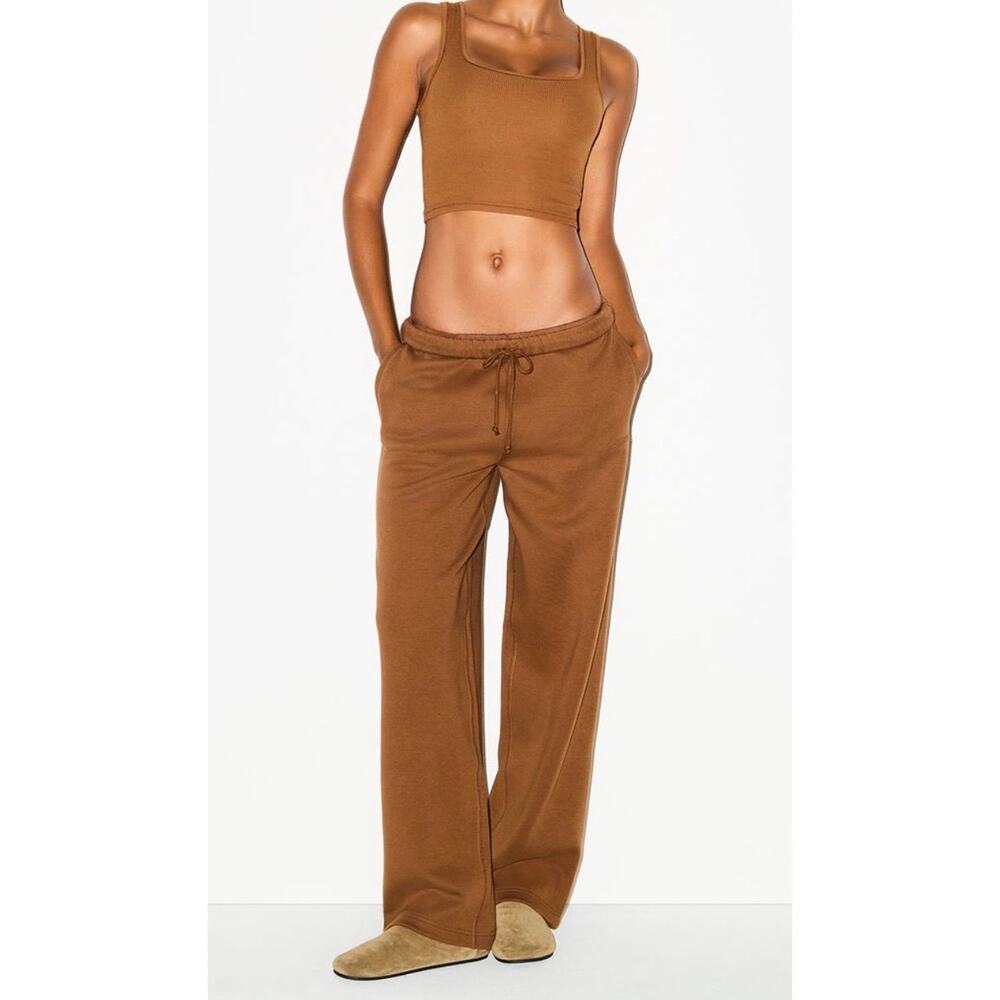 SKIMS Cotton Fleece Classic Straight Leg Pant Limited Edition Bison Size XS NWT